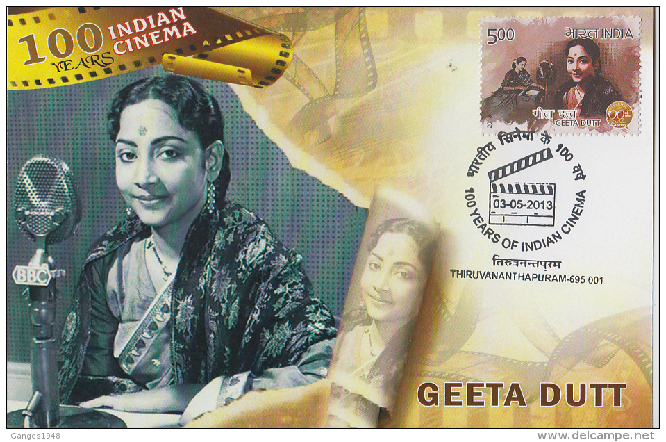 India 2013  Geeta Dutt  100 Years Of Indian Cinema  Maximum Card No. 4 Of 50 Stamps Issued # 81983  Inde Indien - Cinema