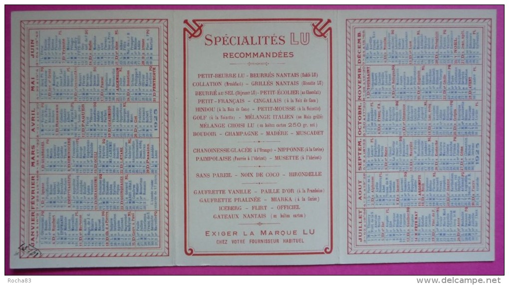 PUB LU - Prototype - Calendrier  - ECOLIER  1925 à 3 Volets Complet - Petit Format : 1921-40