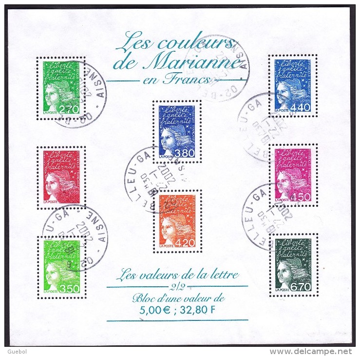 France Oblitération Cachet à Date BF N°  42 (3083 + 3091 à 3096 + 3098)  Les Couleurs De Marianne - Gebraucht