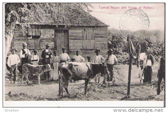 BARBADOS TYPICAL HOUSE AND GROUP OF NATIVES - Barbades