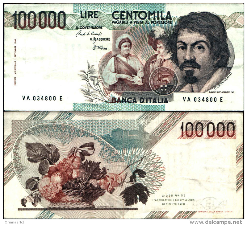 238)banconota Da L 100,000 Mila Caravaggio Mb - 100.000 Lire