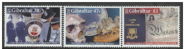 Gibraltar 2005 Set/3 Anniversaries Including Police, Museum -prehistoric  #1018-20 - Gibraltar