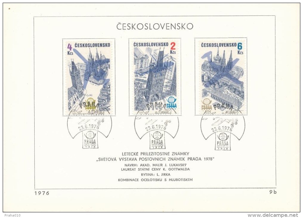 Czechoslovakia / First Day Sheet (1976/09 B) Praha: Stamps Exhibition PRAGA 1978 (archit., Astronomical Clock; Tramway) - Tramways