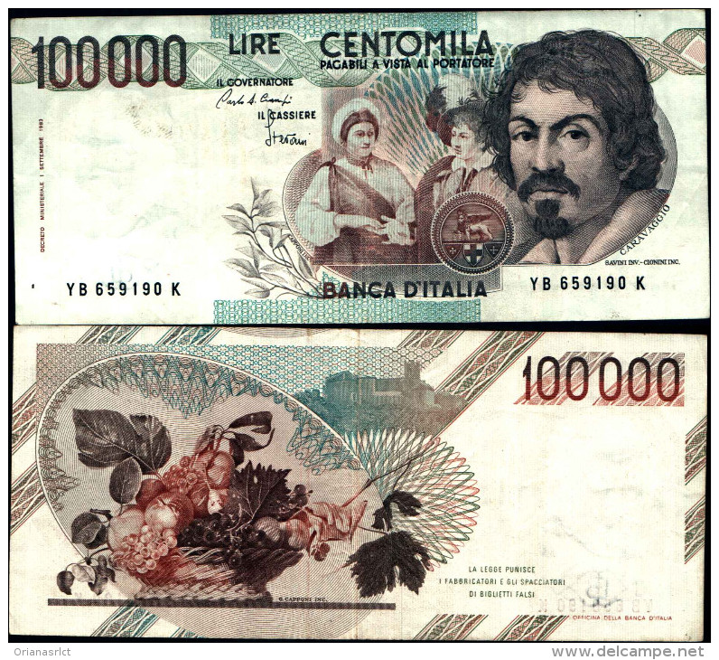 239)banconota 100 Mila Banca D'italia Caravaggio Buona - 100000 Lire