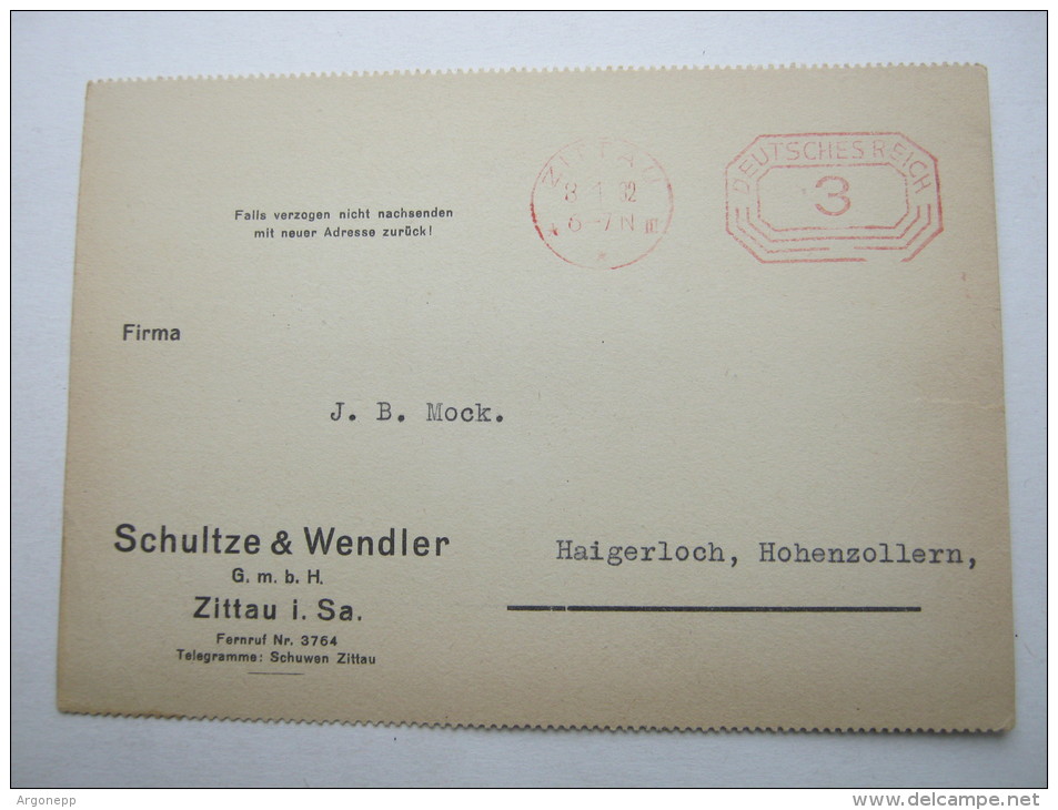 1932, Zittau, Firmenkarte - Zittau