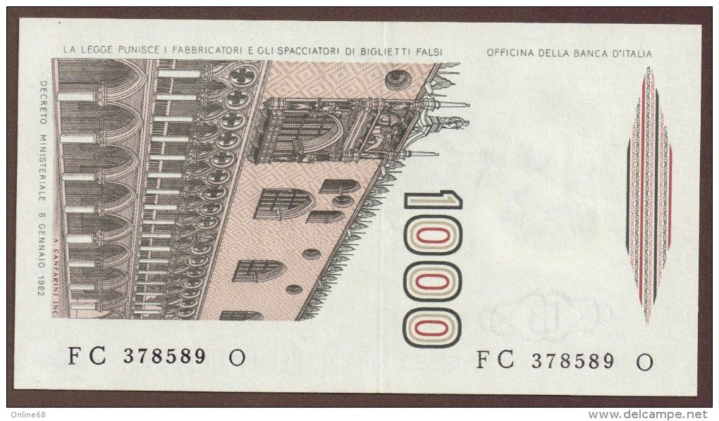 ITALIA 1000 Lire  06.01.1982 SERIE  FC378589O   Signatures Ciampi & Stevani - 1000 Liras