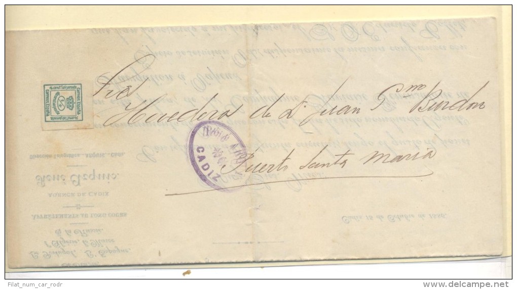 CARTA COMERCIAL CADIZ A PUERTO SANTA MARIA FRANNº173 1/4 COMUNICANDO NOMBRAMIENTO AGENTE POR NAVIERA 1886 - Brieven En Documenten