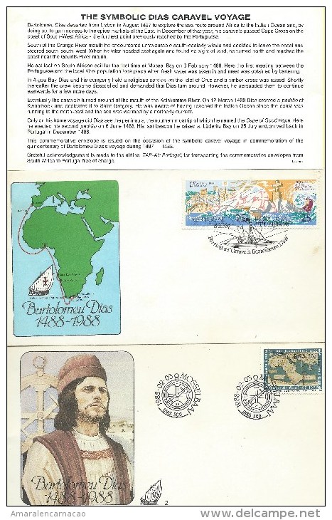 TIMBRES - STAMPS - PORTUGAL ET AFRIQUE DU SUD - FDCs - VOYAGE DE BARTOLOMEU DIAS - 1488 - Lettres & Documents