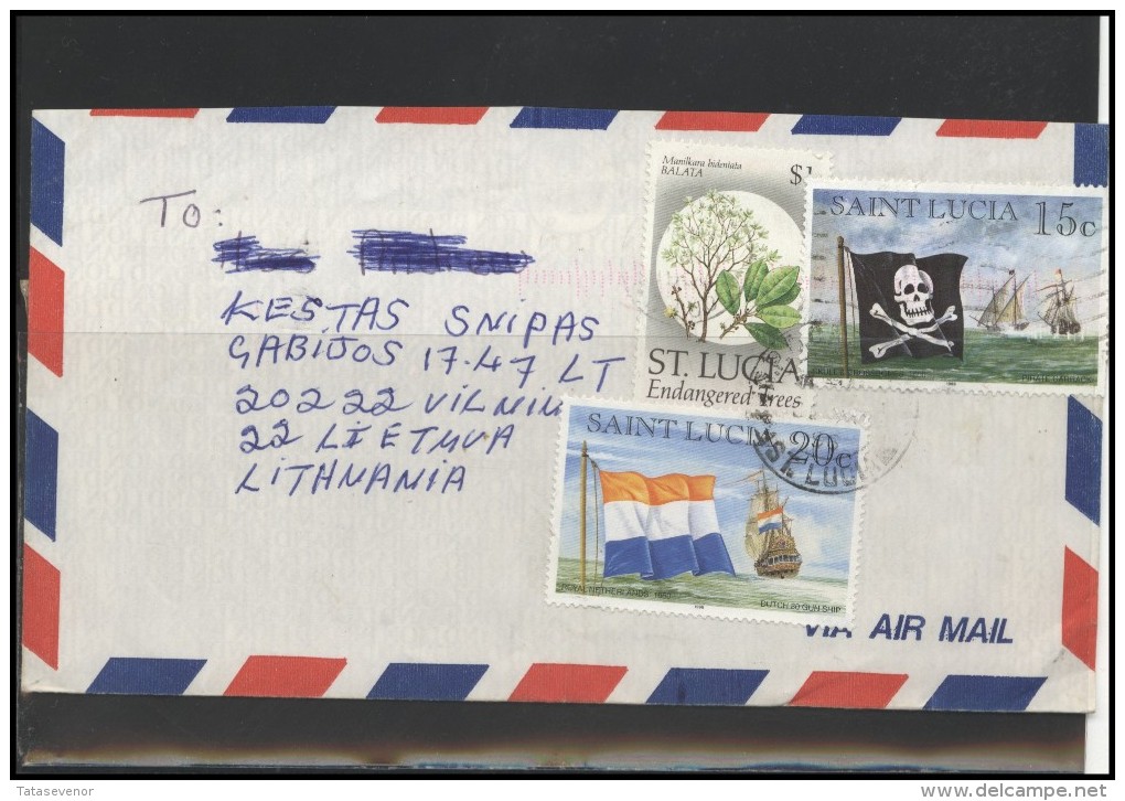 ST. LUCIA Brief Postal History Envelope Air Mail LC 010 Ships Flags Pirates Plants - St.Lucie (1979-...)