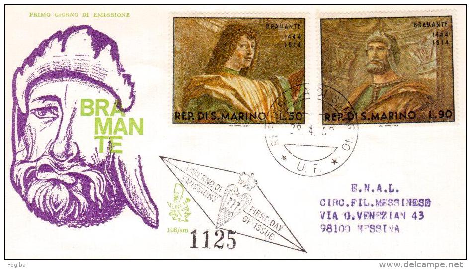 San Marino 1969 - FDC Venetia, Dipinti Del Bramante. Timbro Arrivo Con Affrancatura - FDC