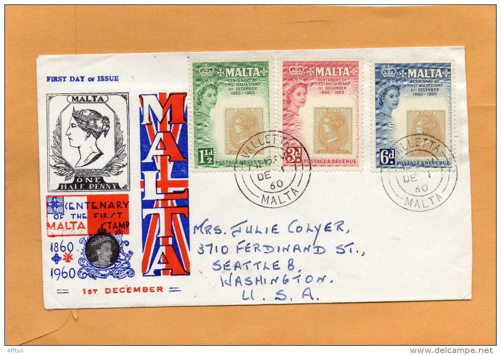 Malta 1960 FDC Mailed To USA - Malta (...-1964)