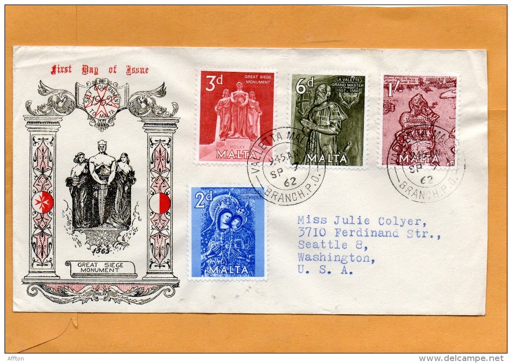 Malta 1962 FDC Mailed To USA - Malte (...-1964)