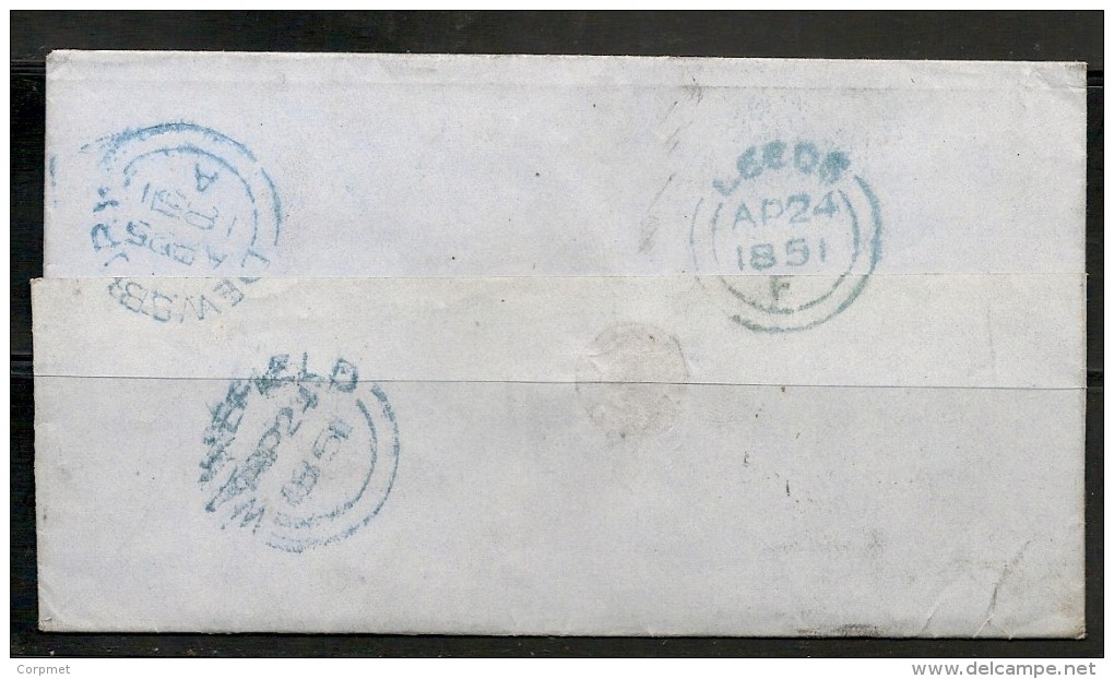 UK -  1851 ENTIRE COVER Paper BLUE - Plate 106 - Part Of Adjoining Stamp -to DEWSBURY - LEEDS &  WAKEFIELD Blue Cancels - Briefe U. Dokumente