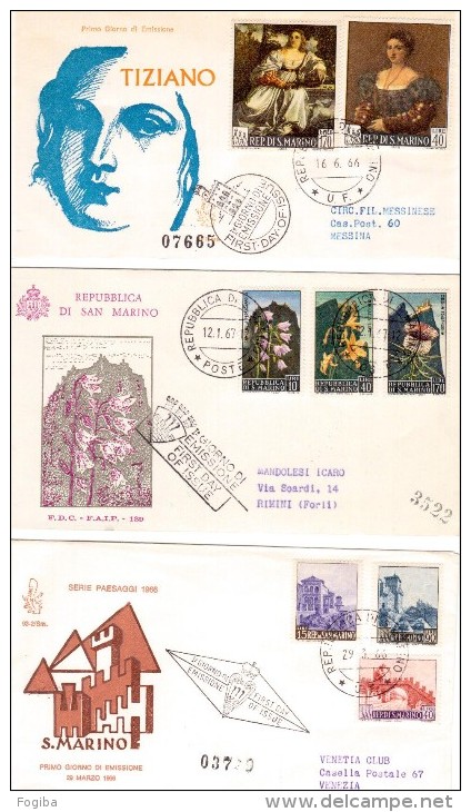 San Marino - 3 FDC Viaggiate Anni 1967 - 1966 - FDC