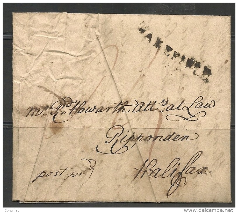 UK -  1805 ENTIRE COVER - WAKEFIELD Straight Line Cancel - To HALIFAX - Letter With Full Contents - ...-1840 Vorläufer