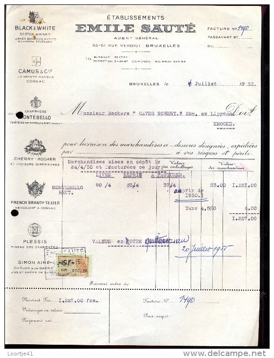 Factuur Facture Brief Lettre  - Ets Emile Sauté - Whisky Champagne - Bruxelles 1955 - 1900 – 1949