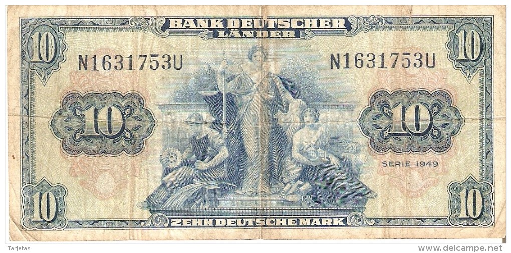 BILLETE DE ALEMANIA DE 10 MARCOS DEL AÑO 1949  (BANKNOTE) - 10 Deutsche Mark