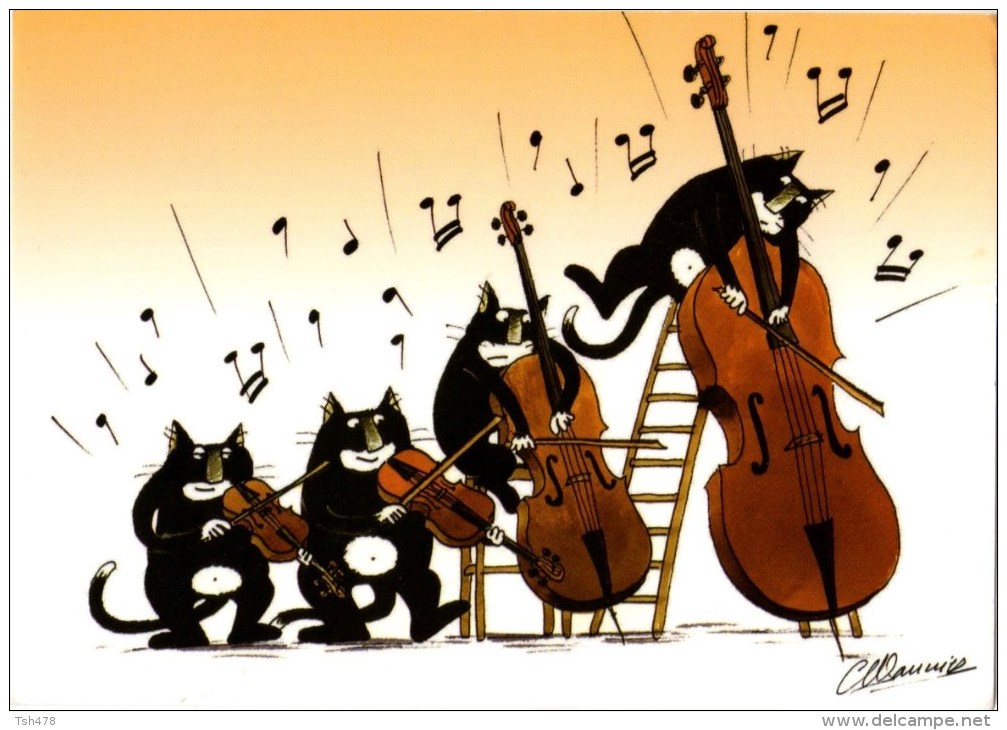 C P M---THEME---CHATS HUMANISES---ILLUSTRATEUR   SAUNIER--violon  Le Virtuose----voir 2 Scans - Gatti