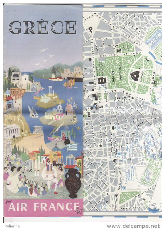 B1055 - Brochure Illustrata GRECIA - ORARI LINEE AEREE AIR FRANCE - MAPPA ATENE Anni '60 - Europa