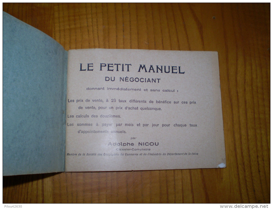 Le Petit Manuel Du Négociant De Adolphe Nicou, Caissier Comptable . 61 Pages - Management