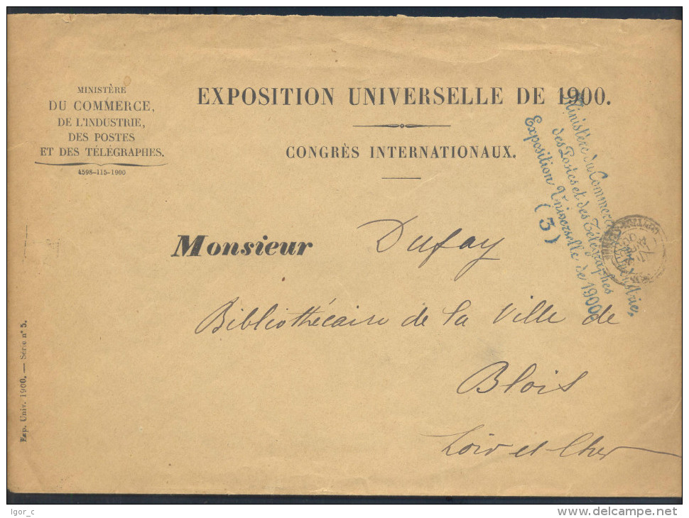 &#9733;&#9733;&#9733; France 1900 Olympic Games Cover - Paris - Exposition Univelselle - Ministry Of Commerce Blue Cance - Verano 1900: Paris