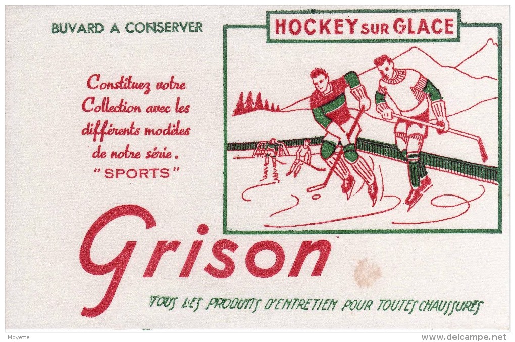 BUVARDS-PUB-GRISON-PRODUITS D'ENTRETIEN POUR CHAUSSURES-COLLECTION D'IMAGES HOCKEY SUR GLACE-13,7 Cm X  21 Cm - Autres & Non Classés