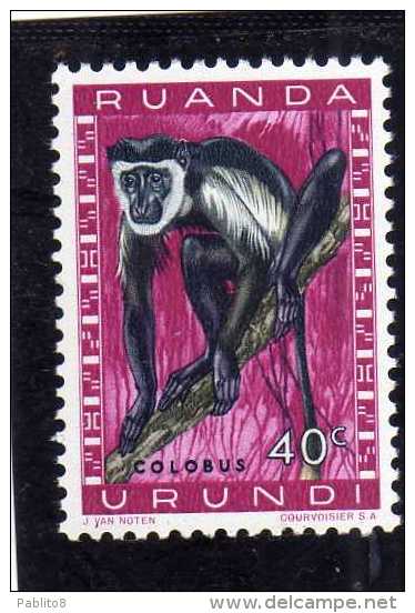 RUANDA URUNDI 1959 1961 FAUNA COLOBUS MONKEY ANIMAL ANIMALE SCIMMIA CENT. 40c USATO USED OBLITERE' - Usati