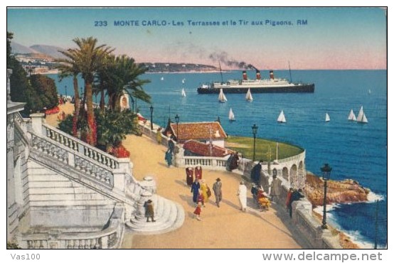 CPA MONTE CARLO- THE TERRACE AND THE TIR AUX PIGEONS, SHIP - Le Terrazze