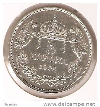 MONEDA  DE PLATA DE HUNGRIA DE 5 KORONA  DEL AÑO 1908  (COIN) SILVER - ARGENT. - Hongrie