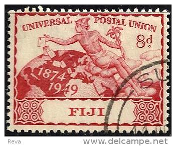 FIJI ISLANDS  UPU 75 YEARS AIRPLANE SHIP 8 P RED MERCURY USED 1949 SG274 READ DESCRIPTION !! - Fidschi-Inseln (...-1970)