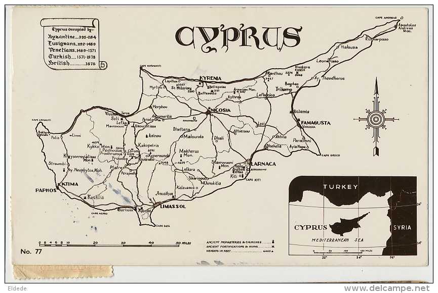 Cyprus Map Turkey Edit Zartarian P. Used 1955 Limassol   To Sweden - Chypre