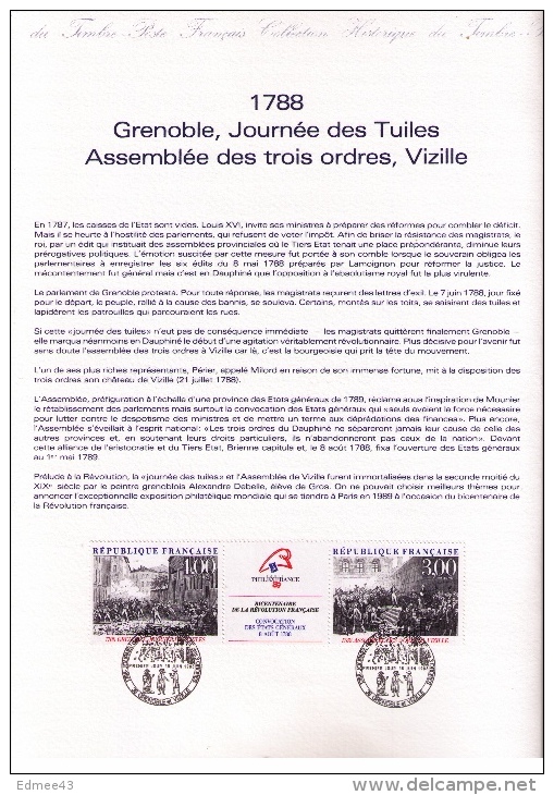 Bel Encart Philatélique Premier Jour, 1788 : Grenoble, Journée Des Tuileries, Assemblée Des Trois Ordres, Vizille, 1988 - Révolution Française