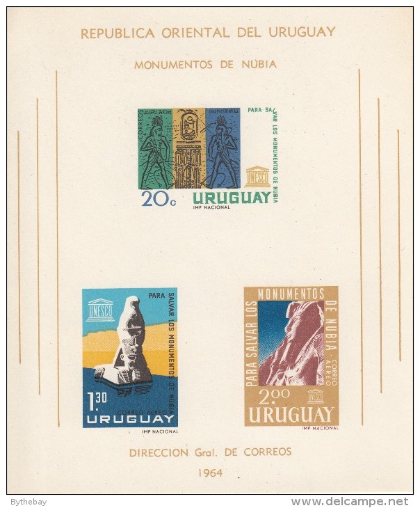 Uruguay MNH Scott #C267a Imperf Souvenir Sheet Of 3 UNESCO World Campaign To Save Nubia Monuments - Uruguay