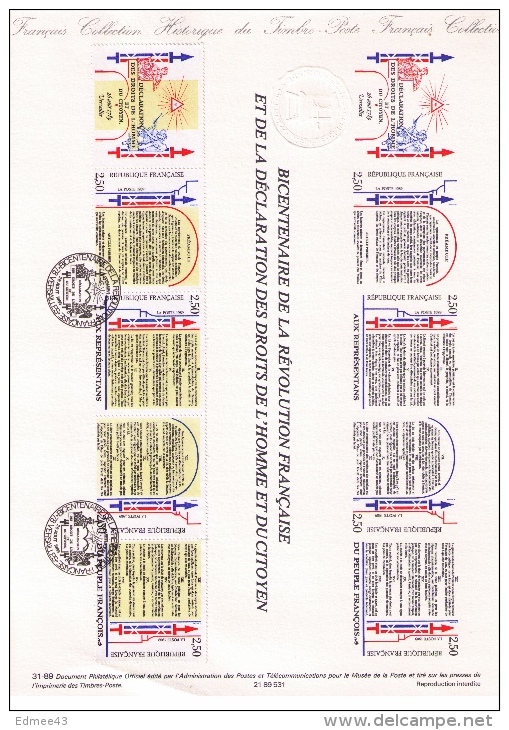 Document Philatélique Premier Jour, Bicentenaire Révolution Française Et Déclaration Des Droits De L´Homme, 1989 - Rivoluzione Francese