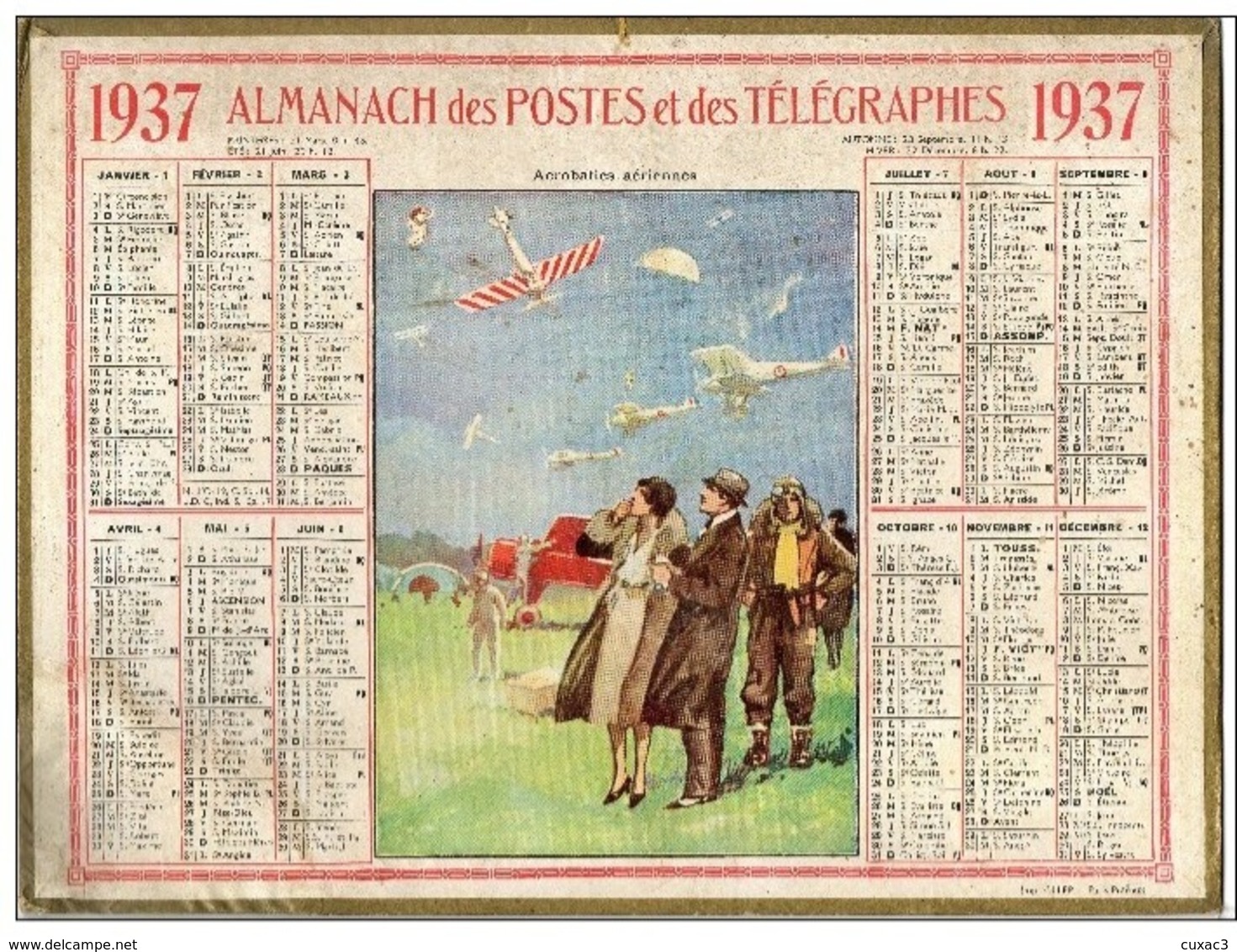 Almanach Des Postes Et Télégraphes 1937- Département Aude - Acrobaties Aérienne - - Grand Format : 1921-40