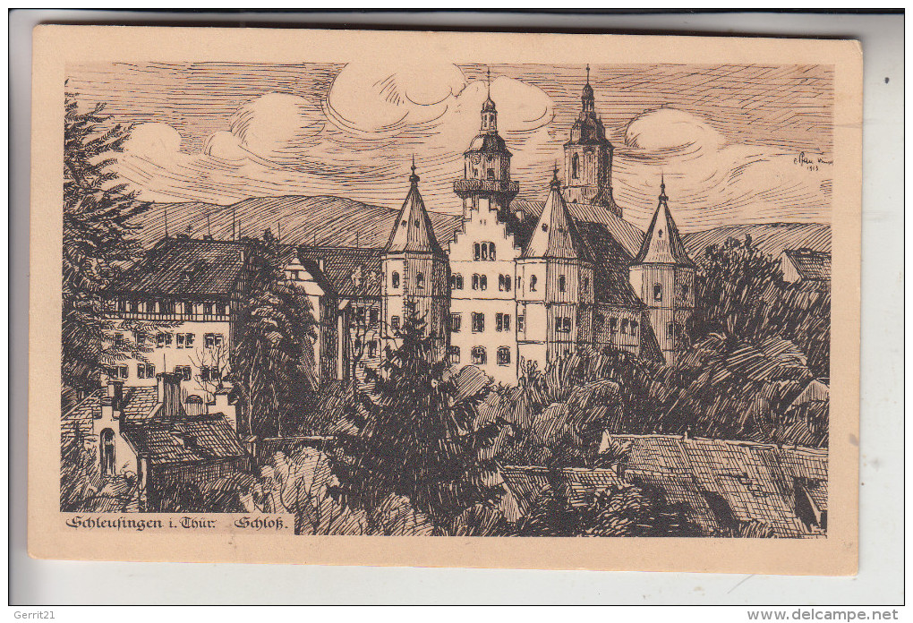 0-6056 SCHLEUSINGEN, Schloß, Künstler-Karte - Schleusingen