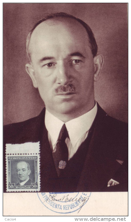 1937 8.5 Edvard Benes Special Cancel (president Of Czechoslovak Republik On Stamp And Photo - Neufs