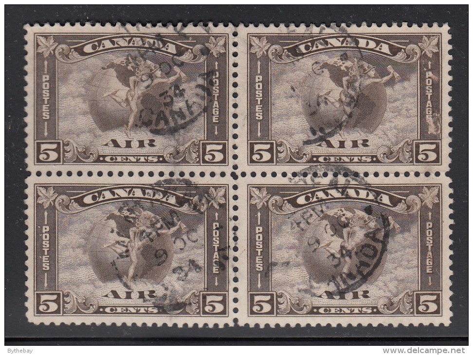 Canada Used Scott #C2 Block Of 4 5c Mercury With Scroll In Hand Cancel Dated 9 OC 34 - Airmail