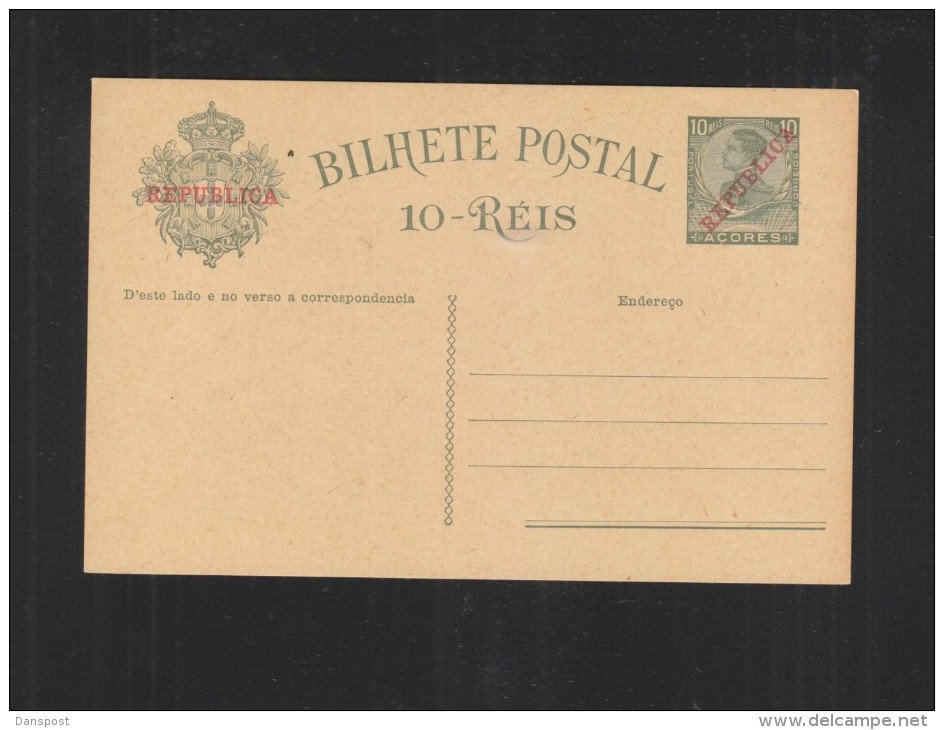 Portugal Acores Stationery Red Overprint Republica - Postal Stationery