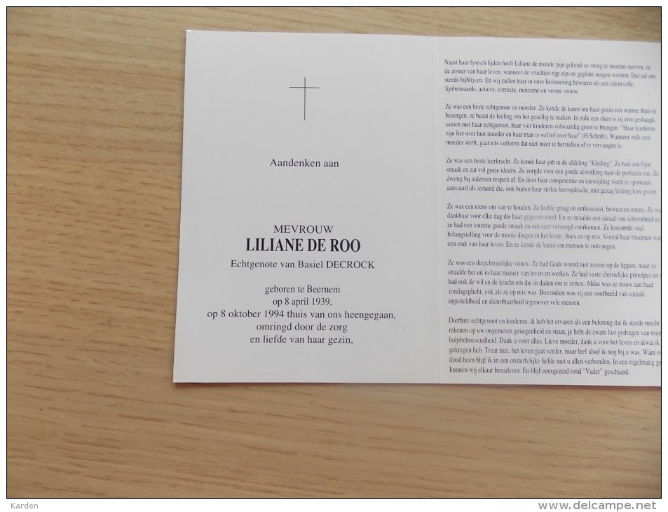 Doodsprentje Liliane De Roo Beernem 8/4/1939 - 8/10/1994 ( Basiel Decrock ) - Religion & Esotericism