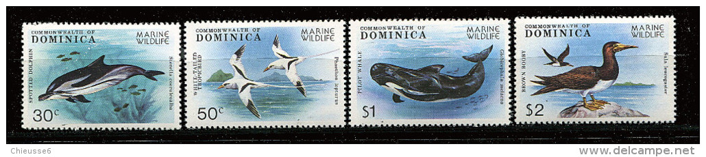 Dominique ** N° 604 - 605 - 607 - 608 - Cétacés - Oiseaux Marins - Dominica (1978-...)