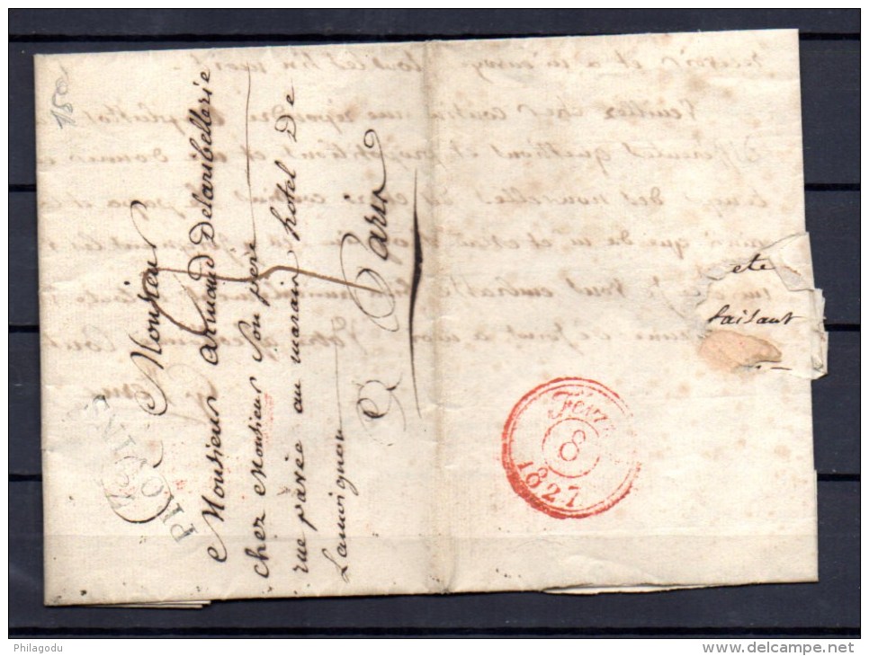 France 1827, Lettre De Provins Vers Paris - 1801-1848: Précurseurs XIX