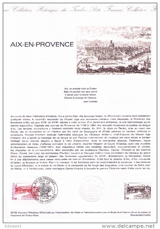 Document Philatélique Officiel, Aix-en-Provence, Fontaine, Roi René, 1982 - Andere & Zonder Classificatie