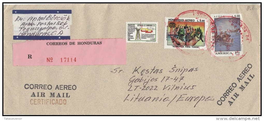 HONDURAS Brief Postal History Envelope Air Mail HN 010 Aviation Communication Ship Care For Nature - Honduras