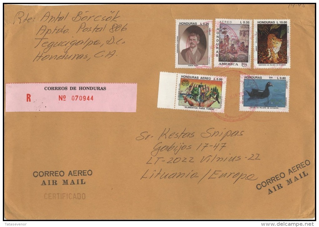 HONDURAS Brief Postal History Envelope Air Mail HN 016 Birds Animals Crafts Personalities - Honduras