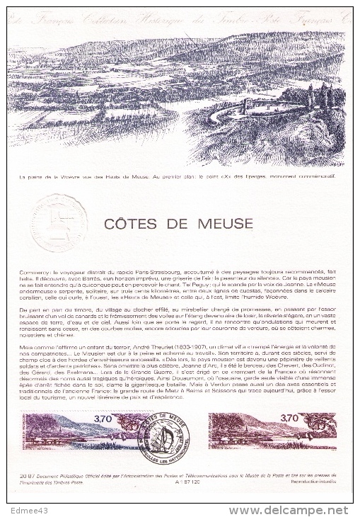 Document Philatélique Officiel, Côtes De Meuse, Plaine De La Woëvre, Douaumont, Verdun, 1987 - Guerre Mondiale (Première)