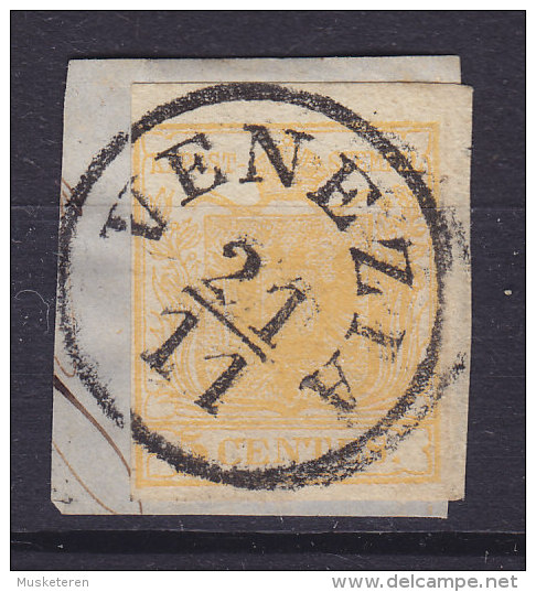 Lombardei & Venetien 1850 Mi. 1    5 C Wappen Deluxe VENEZIA Stempel Auf Briefstück Min. 600 € (2 Scans) - Levante-Marken