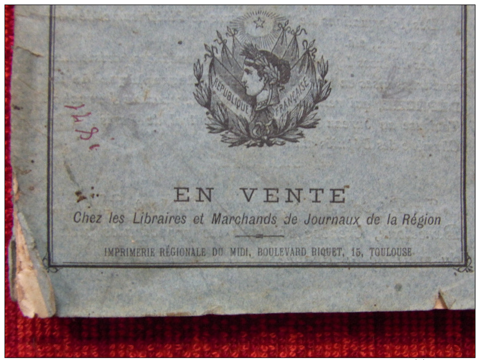 Almanach Régional La Dépêche 1883 Avec Calendrier Grégorien Et Républicain - Autres & Non Classés