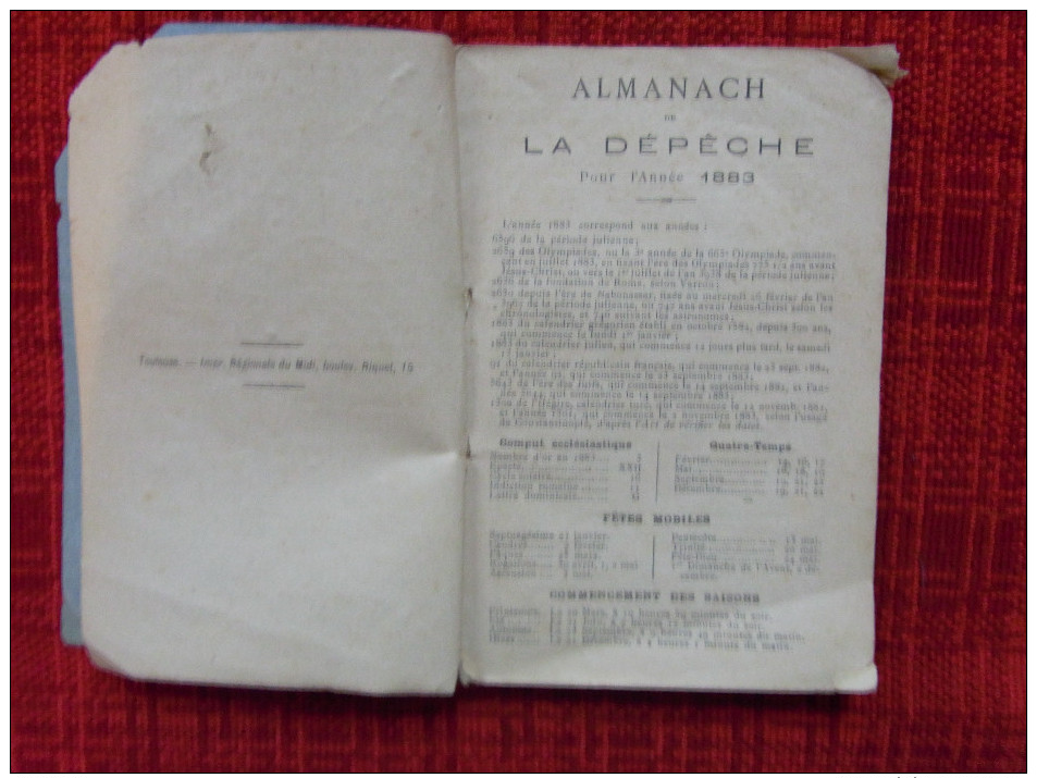 Almanach Régional La Dépêche 1883 Avec Calendrier Grégorien Et Républicain - Autres & Non Classés