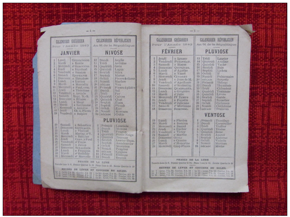 Almanach régional La Dépêche 1883 avec calendrier grégorien et républicain